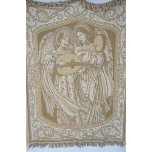 Vintage Woven Blanket Angels‎ Playing Instruments Religious Tapestry Throw